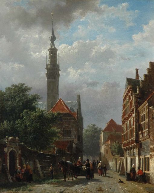Springer C.  | Street behind the city hall of Veere, oil on panel 50.1 x 40.6 cm, signed l.r. and dated 1858