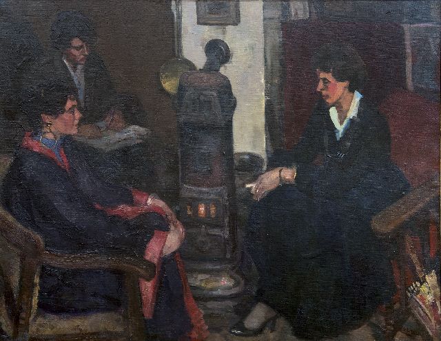 Cor Noltee | Three women in the painter's studio, oil on canvas, 70.7 x 90.4 cm, signed l.r.