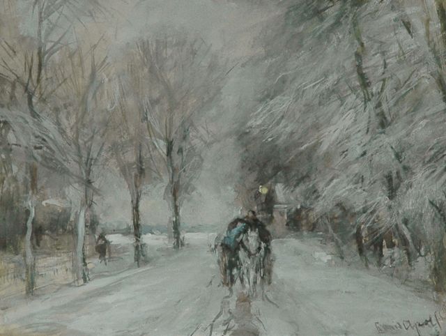 Apol L.F.H.  | A horse drawn carriage in the snow, watercolour on paper 16.3 x 21.2 cm, signed l.r.