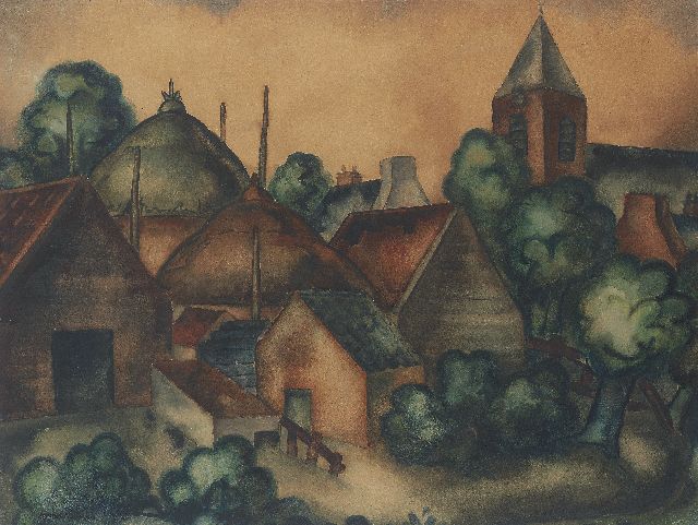 Wiegman M.J.M.  | A village view, charcoal and watercolour on paper 68.2 x 90.0 cm, signed l.l.