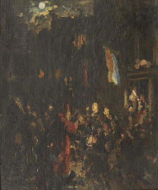 Gerard Johan Staller | Celebrating Sint Nicolaas in Amsterdam, oil on canvas laid down on board, 29.4 x 25.0 cm, signed l.l.