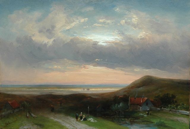 Charles Leickert | A summer evening in the dunes, oil on panel, 23.7 x 33.0 cm, signed l.l.
