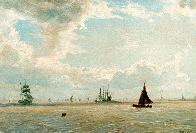 Deventer W.A. van | Seascape, oil on canvas laid down on panel 20.5 x 28.3 cm, signed l.r. with initials