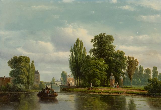Vrolijk J.A.  | A summer view of the Vecht river, oil on panel 28.5 x 41.0 cm, signed l.l. and dated '58