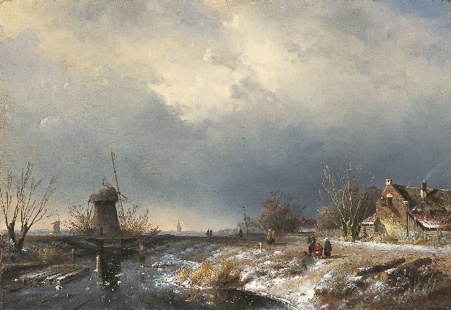 Leickert C.H.J.  | Ice scene with approaching storm, oil on canvas 36.7 x 53.5 cm, signed l.r. and painted ca. 1855