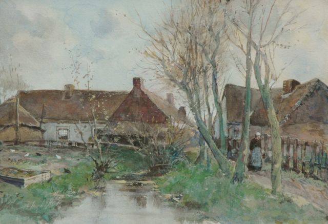 Nat W.H. van der | Farmer's cottages, watercolour on paper 29.5 x 42.5 cm, signed l.r.