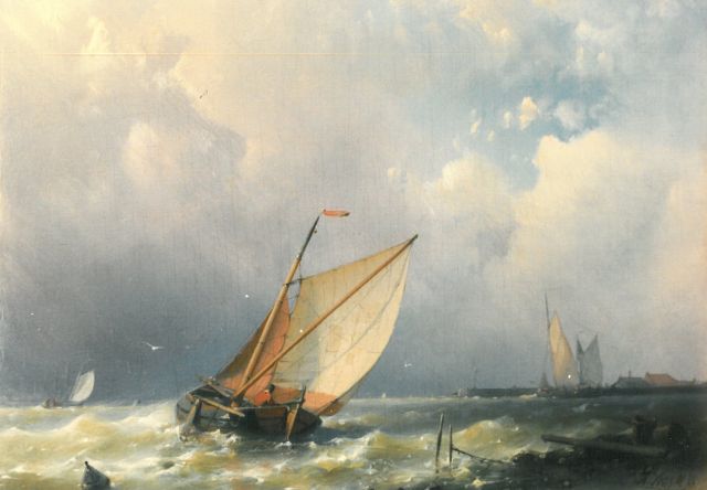 Hulk A.  | A sailing vessel on a breezy day, oil on panel 17.2 x 23.5 cm, signed l.r.