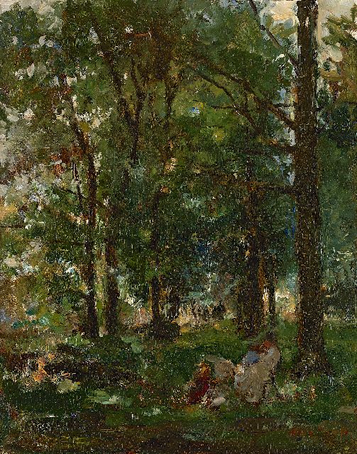 Roelofs O.W.A.  | In the park, oil on panel 39.5 x 31.8 cm, signed l.r.