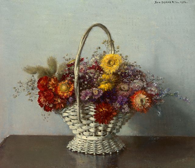 Jan Bogaerts | Bouquet of dried flowers in a basket, oil on canvas, 35.0 x 40.0 cm, signed l.r. and dated 1950