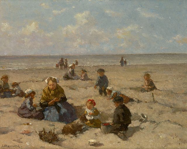 Akkeringa J.E.H.  | Fun at the beach, oil on canvas 26.7 x 33.0 cm, signed l.l. and on the reverse and dated 1937 on the reverse
