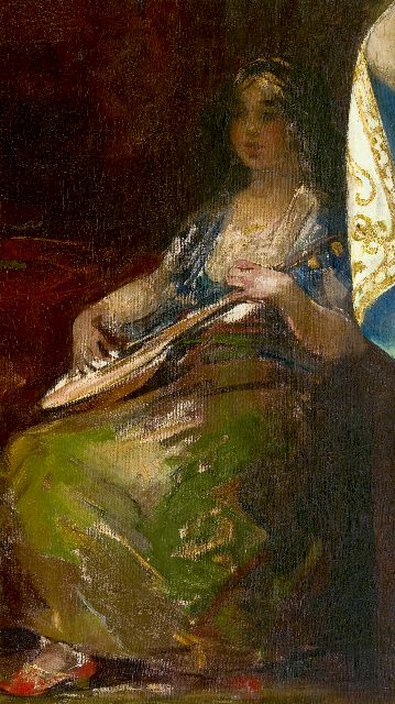 Smith H.  | Playing the lute, oil on canvas 105.7 x 60.5 cm