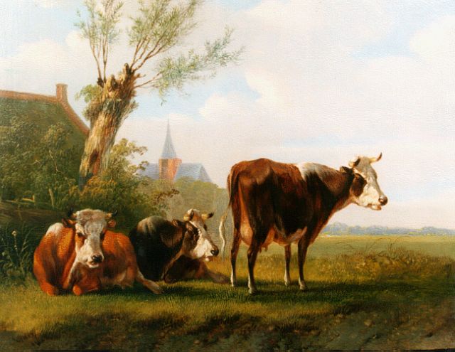 Verhoesen A.  | Cows in a summer landscape, oil on panel 18.7 x 23.0 cm, signed l.r.