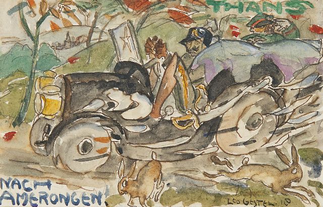 Gestel L.  | Nach Amerongen: Emperor Wilhelm II on his return, watercolour on paper 9.0 x 14.0 cm, signed l.r. and painted '18