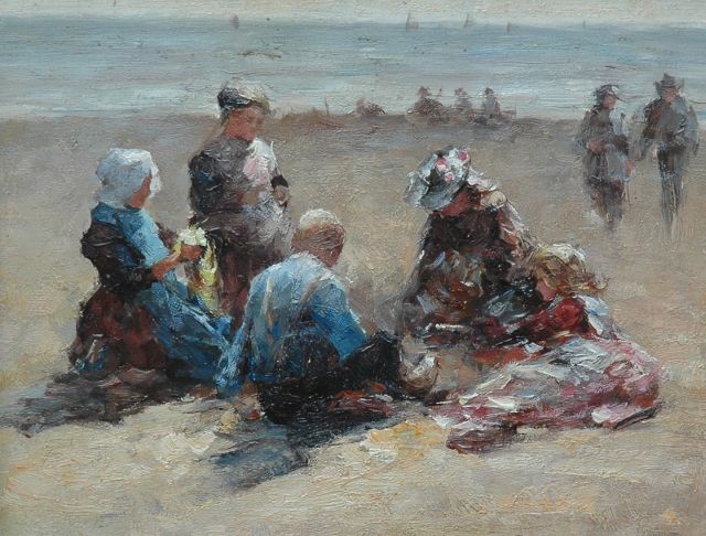Evert Pieters | Kinderen op het strand, olieverf op paneel, 20,1 x 25,2 cm