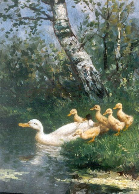 Artz C.D.L.  | Hen and ducklings watering, oil on panel 24.1 x 17.8 cm, signed l.r.