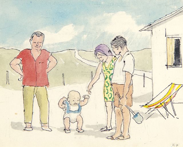 Harm Kamerlingh Onnes | The first steps on the beach, watercolour on paper, 11.5 x 14.3 cm, signed l.r. with initials