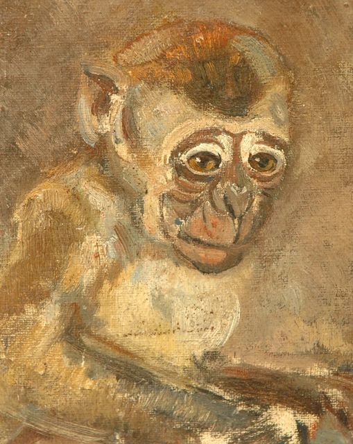 Bruigom M.C.  | A monkey, oil on canvas laid down on panel 16.0 x 12.0 cm