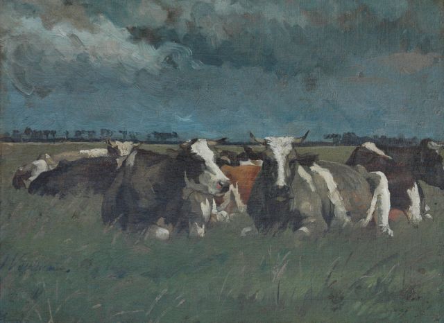 Voerman sr. J.  | Cows in de meadow near the IJssel river, Holland, oil on canvas 30.3 x 41.3 cm, signed l.l.