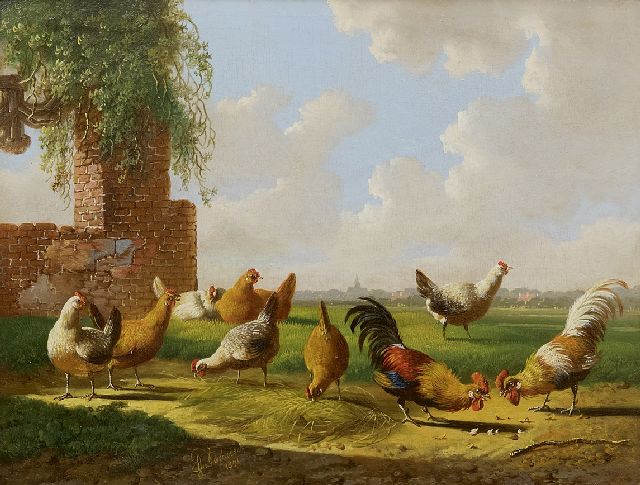 Verhoesen A.  | The cockfight, oil on panel 17.9 x 23.6 cm, signed l.m. and dated 1871