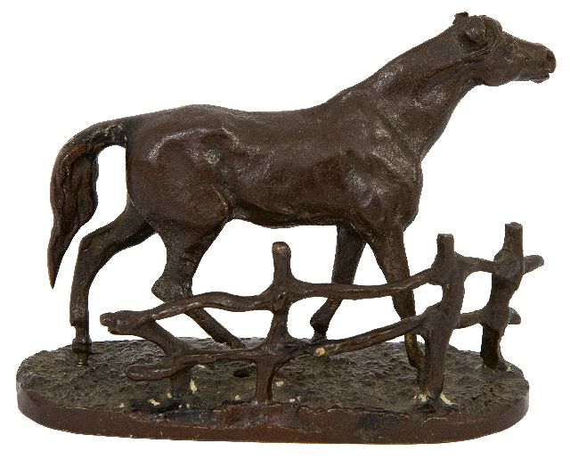 Mène P.J.  | A horse at the fence, bronze 6.9 x 8.4 cm, signed with stamped signature on the base