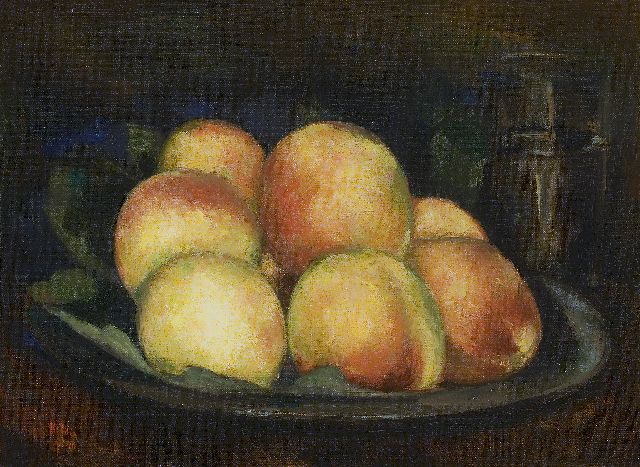Toon Kelder | Peaches in a tin dish, oil on canvas, 32.3 x 43.3 cm, signed l.l. and dated '40