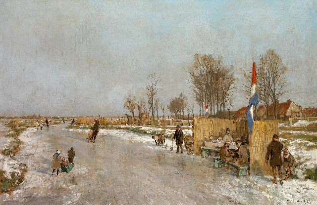 Mastenbroek J.H. van | Winter fun on a Dutch canal, oil on canvas 47.2 x 71.2 cm, signed l.r. and dated 1933