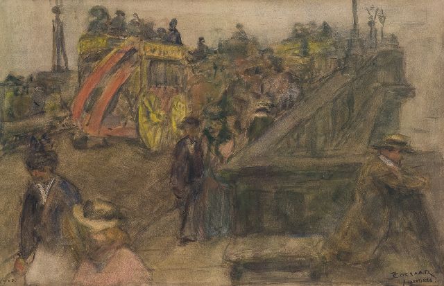 Ko Cossaar | A horsecar on Westminster Bridge, London, charcoal and watercolour on paper, 30.3 x 46.8 cm, signed l.r. and dated 1902