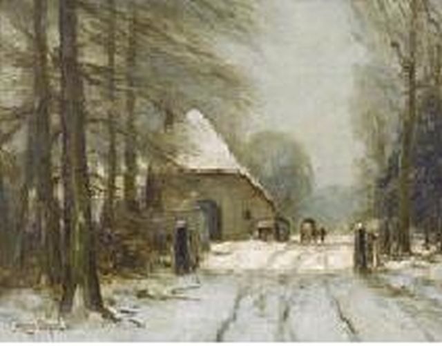 Louis Apol | A farm in the snow, oil on panel, 30.5 x 41.0 cm, signed l.l.
