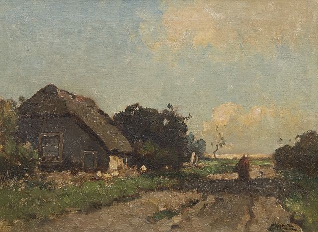 Knikker A.  | Farmer's wife near a cottage, oil on canvas 30.2 x 40.5 cm, signed signed with pseudonym 'W. Markestein'