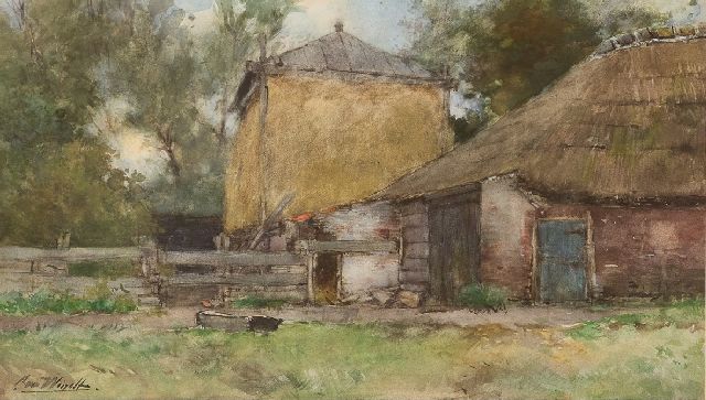 Chris van der Windt | A farm and a haystack, watercolour on paper, 31.0 x 51.0 cm, signed l.l.