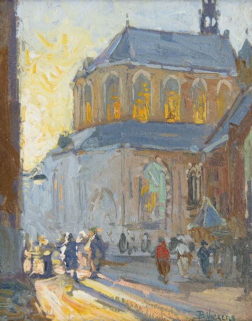 Ben Viegers | Behind the Grote Kerk, Den Haag, oil on paper laid down on panel, 18.2 x 14.5 cm, signed l.r.