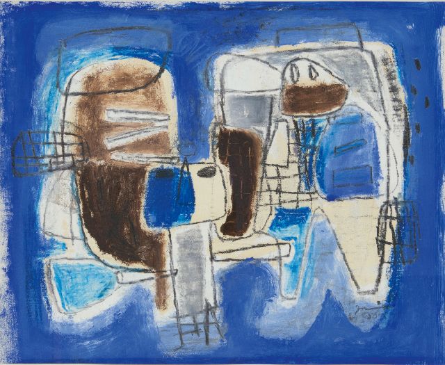 Nanninga J.  | Composition with two figures, pencil and gouache on paper 40.0 x 50.0 cm, signed l.r. and dated '58