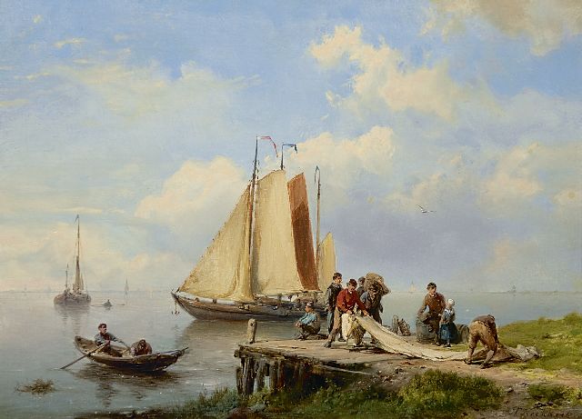Koekkoek H.  | Folding of the sails, oil on panel 19.3 x 26.3 cm, signed l.r.