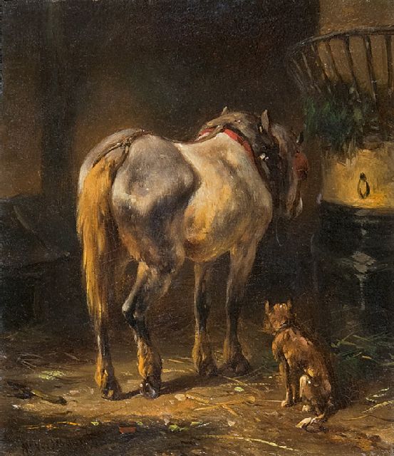 Wouterus Verschuur | A grey in a stable, oil on panel, 10.1 x 8.6 cm, signed l.l.