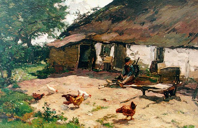Akkeringa J.E.H.  | A farmyard with chickens, oil on canvas 40.0 x 62.3 cm, signed l.l.