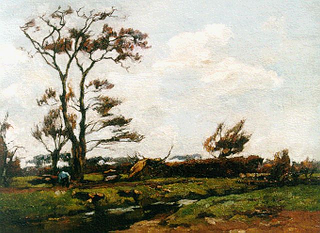 Zwart W.H.P.J. de | A farmer in a landscape, oil on canvas 33.5 x 45.7 cm, signed l.r.