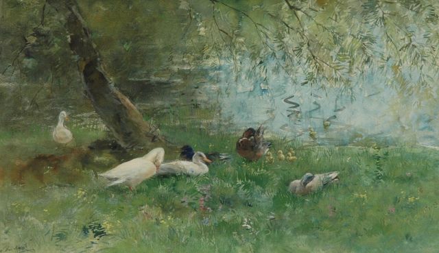 Maris W.  | Ducks at the waterfront, watercolour on paper 39.0 x 65.5 cm, signed l.l.