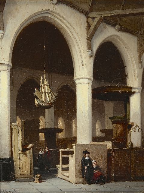 Bosboom J.  | Interior of the Armenkerk in Hoorn, oil on panel 42.9 x 32.7 cm, signed l.l.