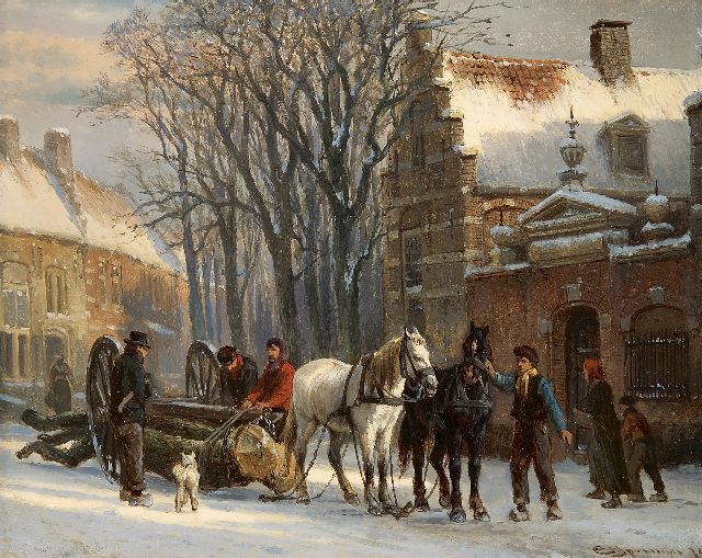 Springer C.  | A  snowy day in the Zuiderkerkstraat, Elburg, oil on panel 19.6 x 25.2 cm, signed l.r and dated '79