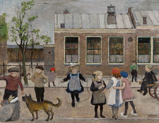 Kamerlingh Onnes H.H.  | The village school, Oegstgeest, oil on panel 48.1 x 61.0 cm, signed l.l. with monogram and dated '30