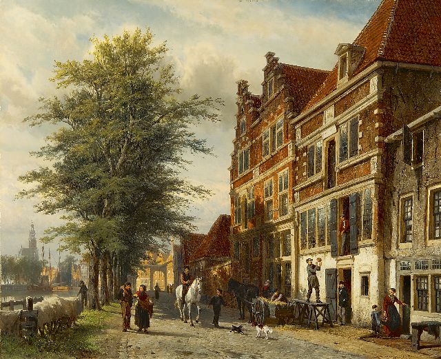 Springer C.  | The Doelenkade in Hoorn, in summer, oil on panel 53.4 x 65.3 cm, signed l.r. in full and with monogram and dated 1875
