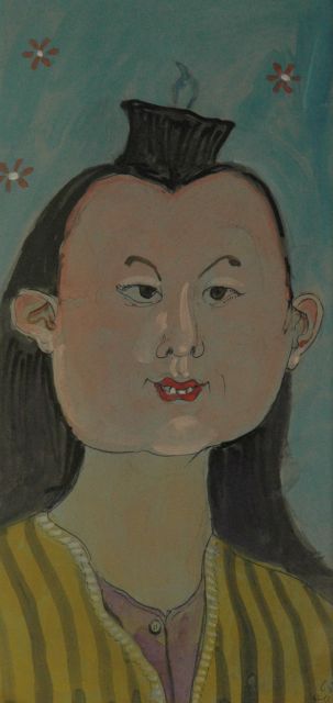 Kamerlingh Onnes H.H.  | Asian lady, pen, ink, ballpoint and watercolour on paper 32.4 x 15.7 cm, signed l.r. with monogram and dated '68