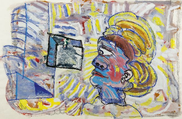 Lucebert | The head, chalk and gouache on paper, 52.0 x 77.5 cm, signed l.l. and dated 'San Roque 18 VII '65'
