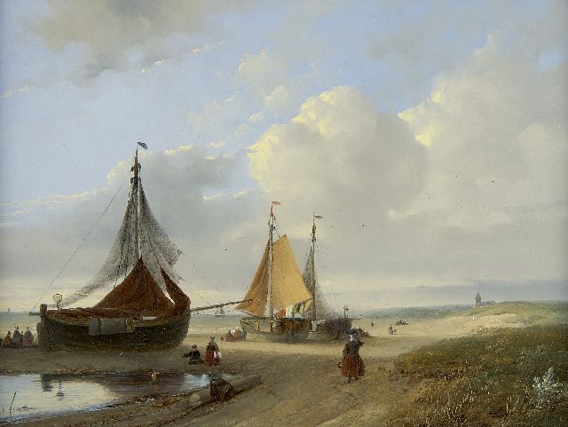 Hoppenbrouwers J.F.  | Fishing boats on the beach, oil on panel 28.4 x 37.4 cm, signed l.l. and dated 1853