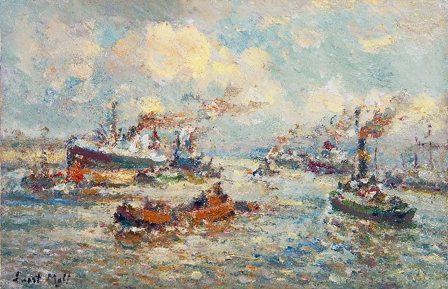 Evert Moll | A Rotterdam harbour scene, oil on panel, 23.0 x 35.0 cm, signed l.l.