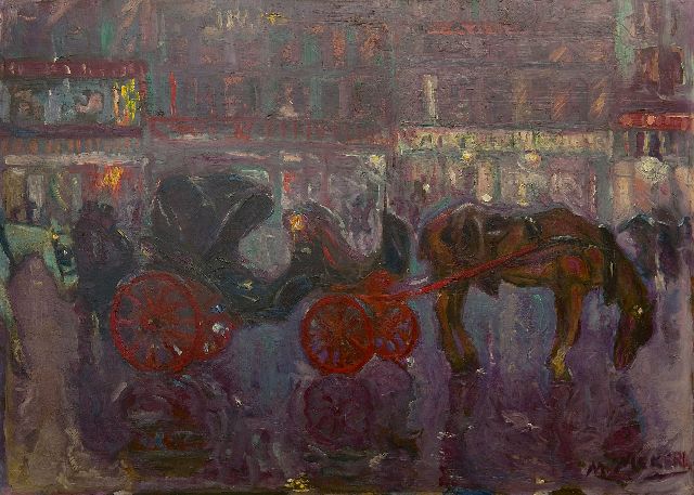 Maurits Niekerk | Waiting carriages by night, Brussels, oil on board, 61.3 x 84.5 cm, signed l.r. and painted ca. 1903-1908