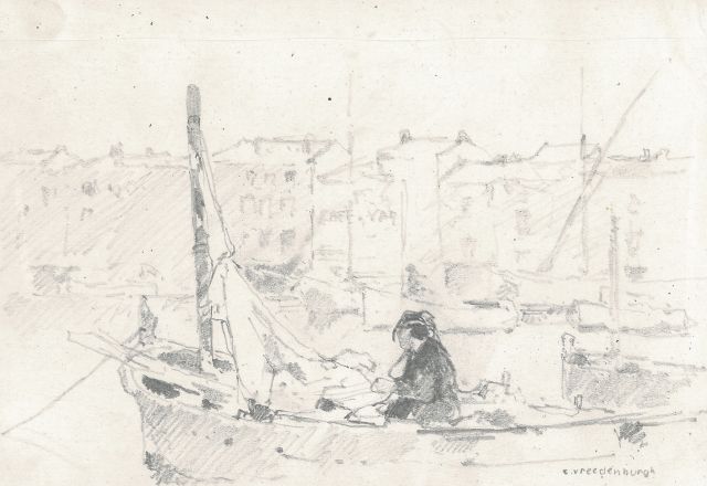 Vreedenburgh C.  | A fishing port, pencil on paper 12.4 x 19.4 cm, signed l.r.