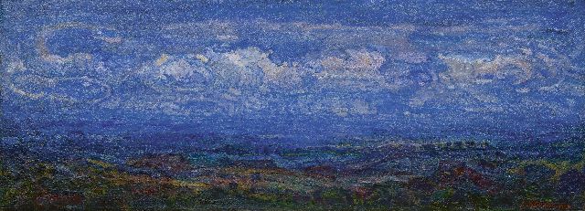 Gouwe A.H.  | Landscape under blue sky (Limburg), oil on canvas 47.2 x 127.3 cm, signed l.r. and dated 1919