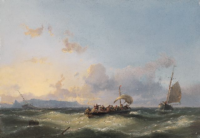 Koekkoek J.H.B.  | Sailing vessels off the coast, oil on panel 30.0 x 43.7 cm, signed l.l. and dated '61