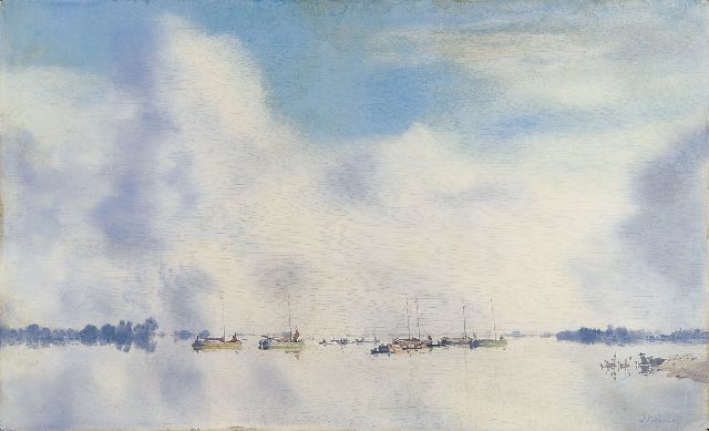 Voerman sr. J.  | The river IJssel with sailing vessels, oil on board 45.5 x 75.1 cm, signed l.r.